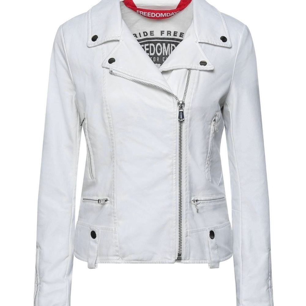 Freedomday women white eco vegan leather bicker jacket blazer